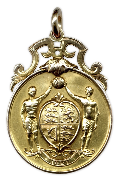 F.A. Cup Gold Winner's Medal Awarded to Newcastle United for the Famous ''Rainy Day Final'' in 1924 -- Accompanied by Two Original Team Photographs