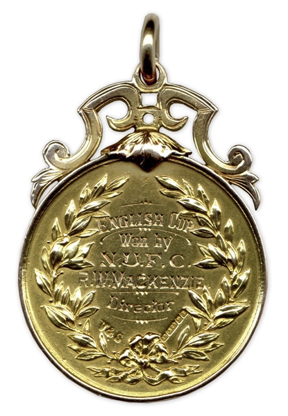 F.A. Cup Gold Winner's Medal Awarded to Newcastle United for the Famous ''Rainy Day Final'' in 1924 -- Accompanied by Two Original Team Photographs