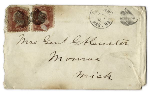 George Custer Envelope Signed, Hand-Addressed to His Wife