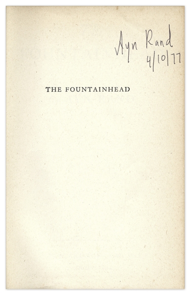 Ayn Rand Signed Copy of ''The Fountainhead'' -- With PSA/DNA COA
