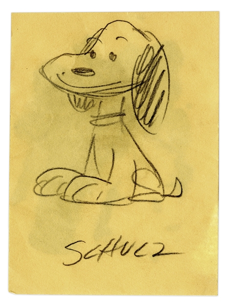 Charles Schulz Signed Sketch of Snoopy -- From the Early 1950's
