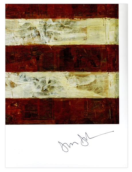 Jasper Johns Signed 38'' x 40'' Poster of His Famous ''Flag'' Painting -- With Additional Postcard Signed by Johns