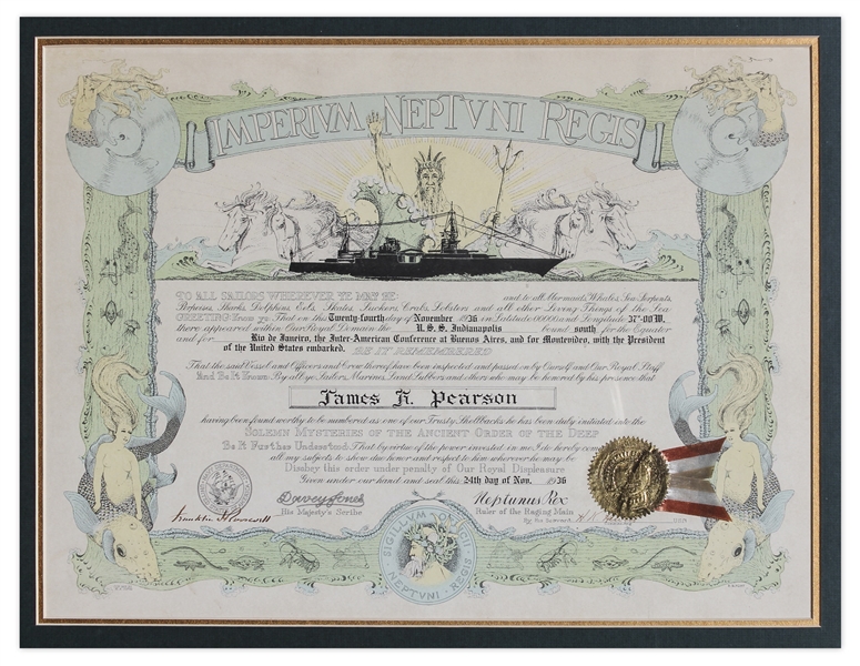 Franklin D. Roosevelt Document Signed as President -- Rare ''Ancient Order of the Deep'' Naval Certificate