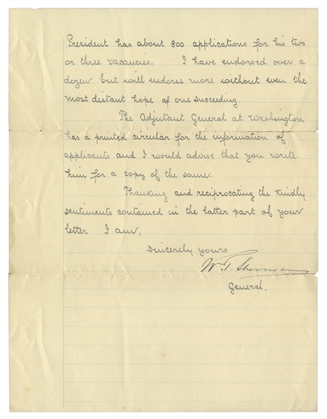 William T. Sherman Letter Signed Regarding West Point & Document Signed by Grover Cleveland as President