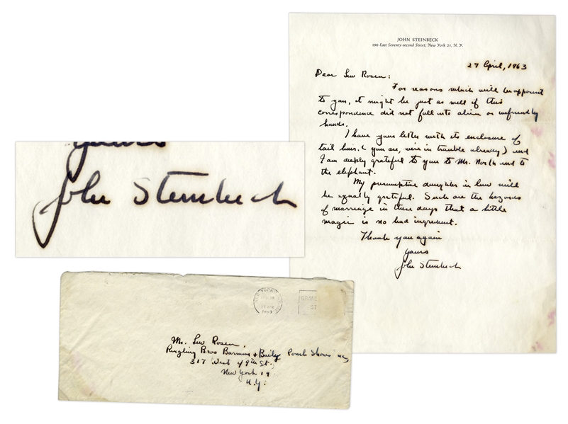 John Steinbeck Autograph Letter Signed -- ''...it might be just as well if this correspondence did not fall into alien or unfriendly hands...''