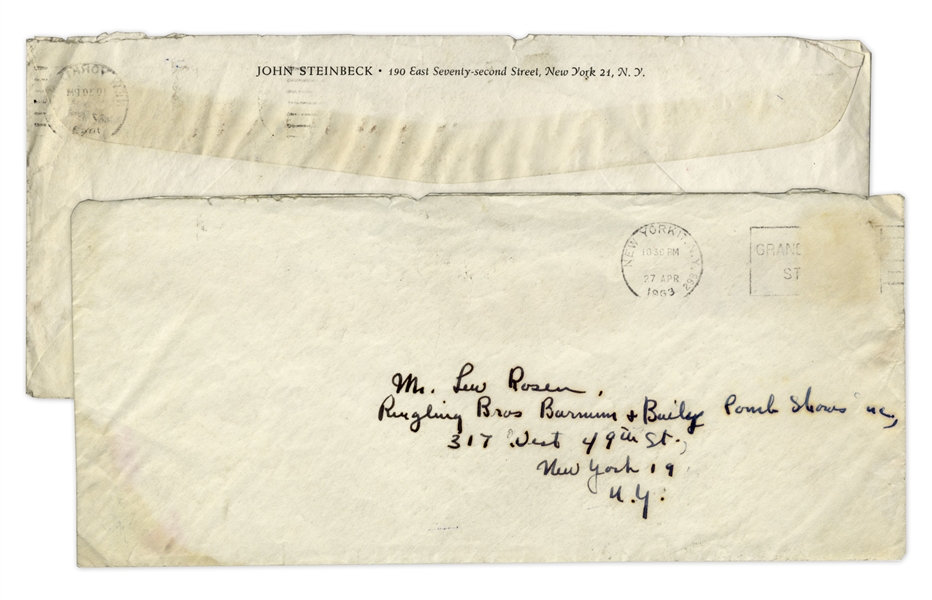 John Steinbeck Autograph Letter Signed -- ''...it might be just as well if this correspondence did not fall into alien or unfriendly hands...''