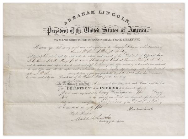 Abraham Lincoln Document Signed on 5 April 1861, One Week Before Start of Civil War -- With Full ''Abraham Lincoln'' Signature