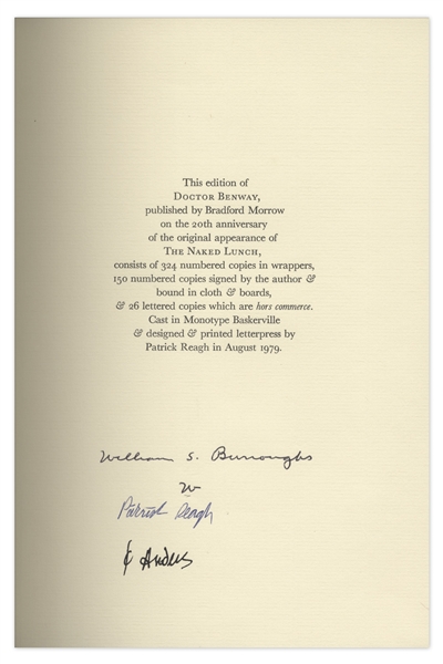 William S. Burroughs Signed Limited Edition ''Hors Commerce'' Copy of ''Doctor Benway'' -- One of 26 in Existence