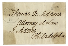 John Adams Free Franked Signature -- With Holograph Address Leaf, to His Son Thomas Adams