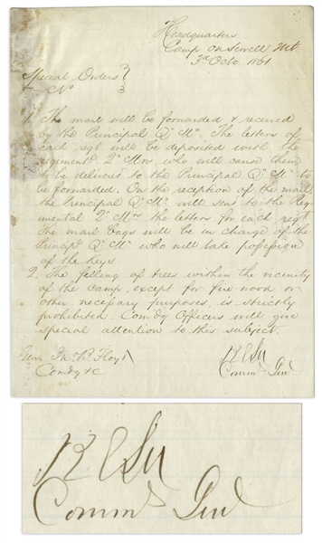 Robert E. Lee Early War-Dated Document Signed as Commanding General -- Regarding Mail for Confederate Troops & ''Felling of Trees'' Just After Lee's First Battle of Cheat Mountain