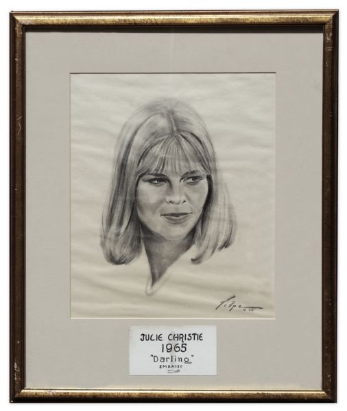 Nicholas Volpe Charcoal Sketch of Julie Christie in ''Darling'' -- Volpe Was Commissioned by the Motion Picture Academy to Draw Portraits Each Year of the Best Actor & Actress Oscar Winners