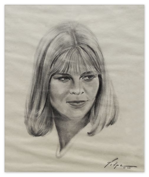 Nicholas Volpe Charcoal Sketch of Julie Christie in ''Darling'' -- Volpe Was Commissioned by the Motion Picture Academy to Draw Portraits Each Year of the Best Actor & Actress Oscar Winners