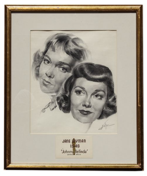 Nicholas Volpe Charcoal Sketch of Jane Wyman in ''Johnny Belinda'' -- Volpe Was Commissioned by the Academy to Draw Portraits Each Year of the Best Actor & Actress Oscar Winners