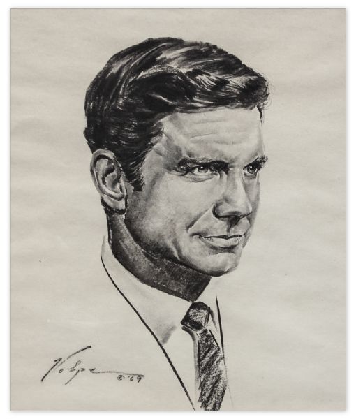 Nicholas Volpe Charcoal Sketch of Cliff Robertson in ''Charly'' -- Volpe Was Commissioned by the Motion Picture Academy to Draw Portraits Each Year of the Best Actor & Actress Oscar Winners