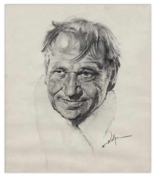 Nicholas Volpe Charcoal Sketch of Wallace Beery in ''The Champ'' -- Volpe Was Commissioned by the Motion Picture Academy to Draw Portraits Each Year of the Best Actor & Actress Oscar Winners