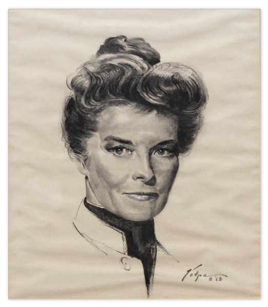 Nicholas Volpe Sketch of Katharine Hepburn in ''Guess Who's Coming to Dinner'' -- Volpe Was Commissioned by the Academy to Draw Portraits Each Year of the Best Actor & Actress Oscar Winners