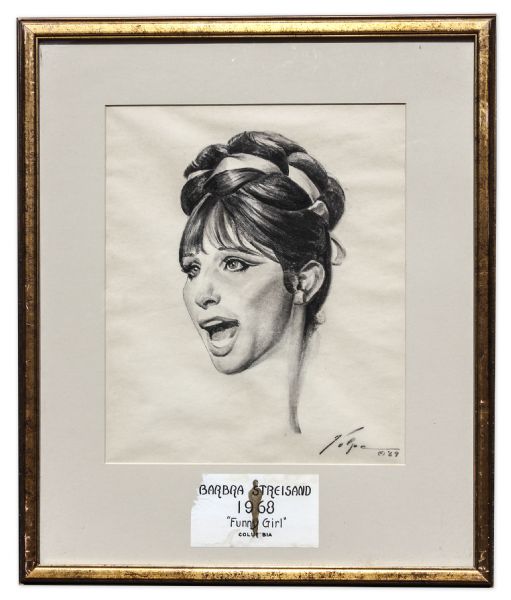 Nicholas Volpe Charcoal Sketch of Barbra Streisand in ''Funny Girl'' -- Volpe Was Commissioned by the Academy to Draw Portraits Each Year of the Best Actor & Actress Oscar Winners