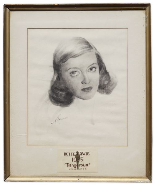 Nicholas Volpe Charcoal Sketch of Bette Davis in ''Dangerous'' -- Volpe Was Commissioned by the Motion Picture Academy to Draw Portraits Each Year of the Best Actor & Actress Oscar Winners