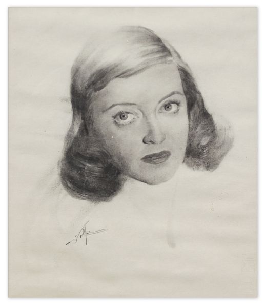 Nicholas Volpe Charcoal Sketch of Bette Davis in ''Dangerous'' -- Volpe Was Commissioned by the Motion Picture Academy to Draw Portraits Each Year of the Best Actor & Actress Oscar Winners