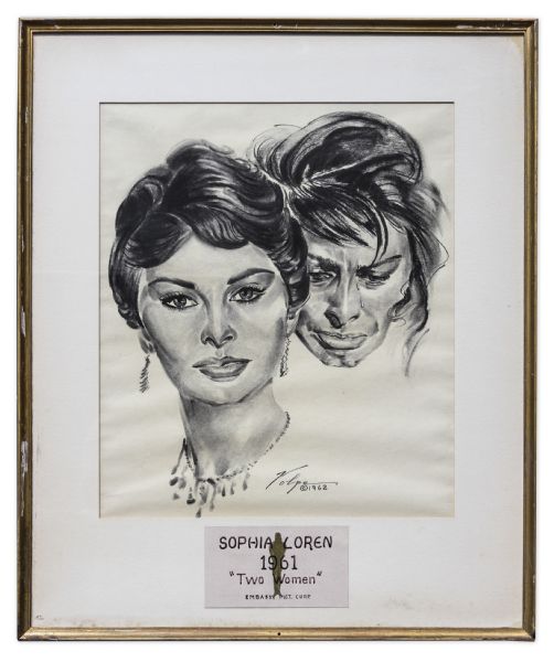 Nicholas Volpe Charcoal Sketch of Sophia Loren in ''Two Women'' -- Volpe Was Commissioned by the Motion Picture Academy to Draw Portraits Each Year of the Best Actor & Actress Oscar Winners