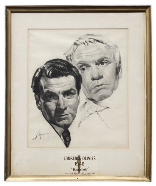 Nicholas Volpe Charcoal Sketch of Laurence Olivier in ''Hamlet'' -- Volpe Was Commissioned by the Motion Picture Academy to Draw Portraits Each Year of the Best Actor & Actress Oscar Winners