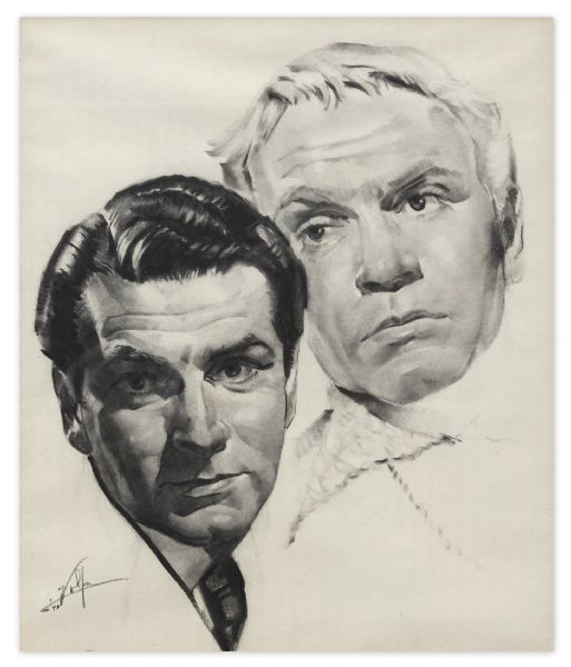 Nicholas Volpe Charcoal Sketch of Laurence Olivier in ''Hamlet'' -- Volpe Was Commissioned by the Motion Picture Academy to Draw Portraits Each Year of the Best Actor & Actress Oscar Winners