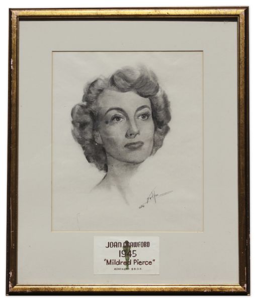 Nicholas Volpe Charcoal Sketch of Joan Crawford in ''Mildred Pierce'' -- Volpe Was Commissioned by the Academy to Draw Portraits Each Year of the Best Actor & Actress Oscar Winners
