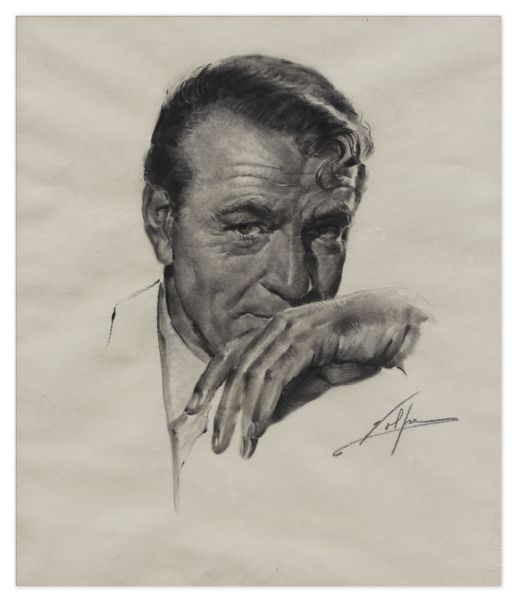 Nicholas Volpe Charcoal Sketch of Gary Cooper in ''Sergeant York'' -- Volpe Was Commissioned by the Academy to Draw Portraits Each Year of the Best Actor & Actress Oscar Winners