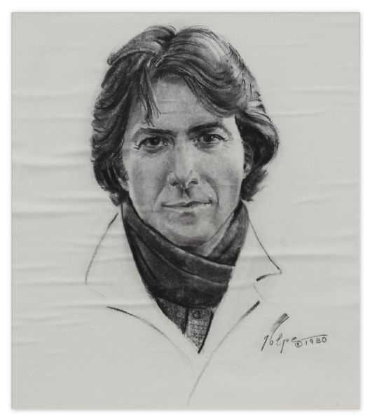 Nicholas Volpe Charcoal Sketch of Dustin Hoffman in ''Kramer vs. Kramer'' -- Volpe Was Commissioned by the Academy to Draw Portraits Each Year of the Best Actor & Actress Oscar Winners