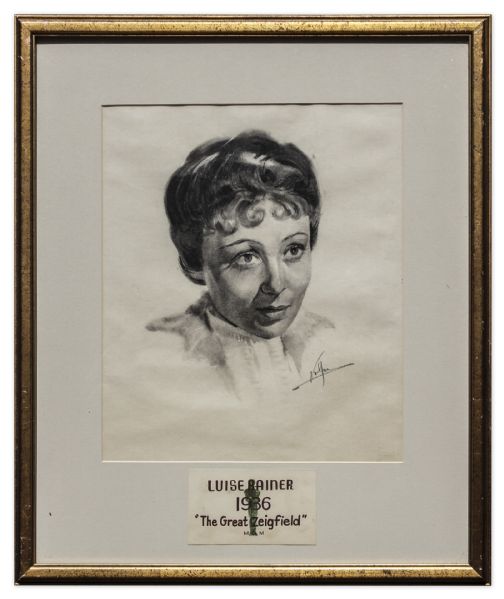Nicholas Volpe Charcoal Sketch of Luise Rainer in ''The Great Ziegfield'' -- Volpe Was Commissioned by the Academy to Draw Portraits Each Year of the Best Actor & Actress Oscar Winners