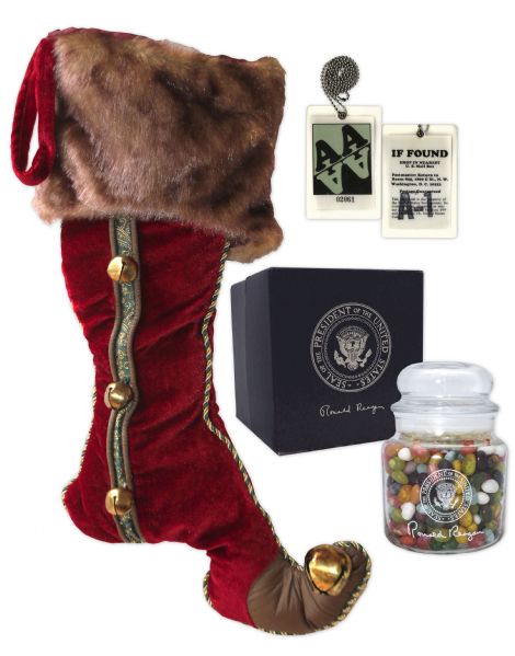 Ronald Reagan Jelly Beans & Christmas Stocking -- Gifted by President Reagan to a Child in 1983 -- Also With White House Pass