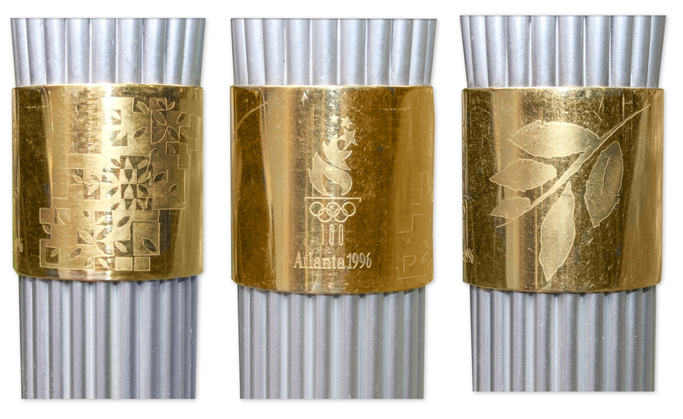 Olympic Torch From the 1996 Olympic Games Held in Atlanta, Georgia -- Includes Original Banner From The Relay