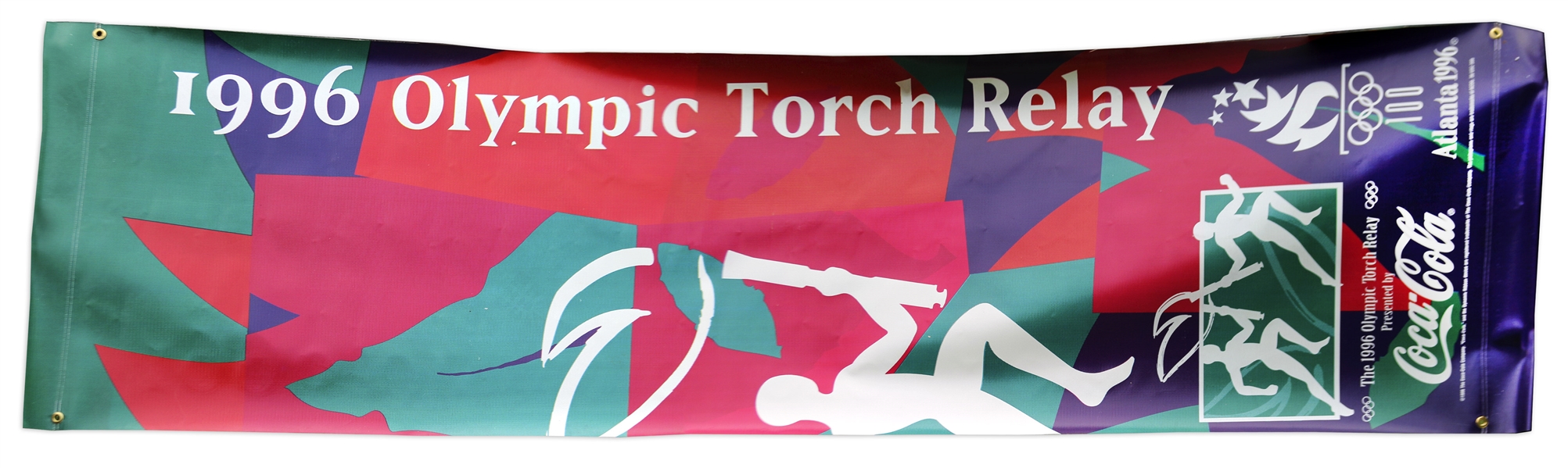 Olympic Torch From the 1996 Olympic Games Held in Atlanta, Georgia -- Includes Original Banner From The Relay