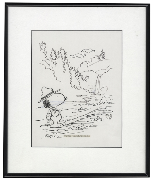 Charles Schulz Hand-Drawn Snoopy Illustration -- For a Benefit Concert in Santa Rosa, California & With Concert Poster Signed by 3 Grateful Dead Members & Sammy Hagar