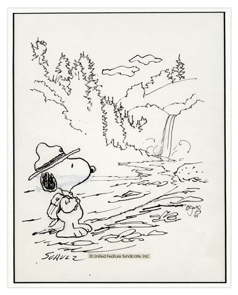 Charles Schulz Hand-Drawn Snoopy Illustration -- For a Benefit Concert in Santa Rosa, California & With Concert Poster Signed by 3 Grateful Dead Members & Sammy Hagar