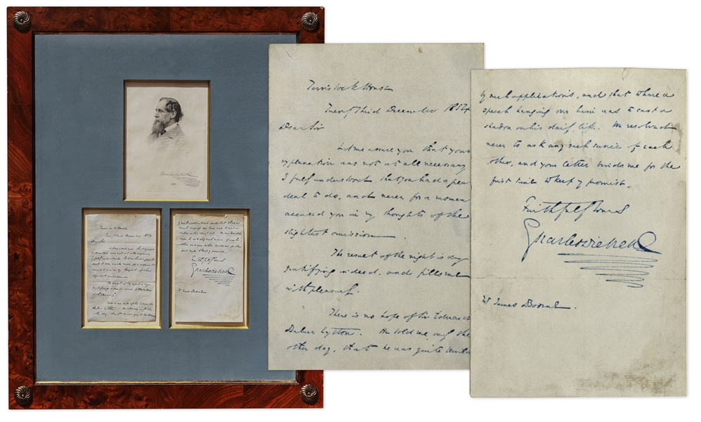 Charles Dickens First Edition Charles Dickens Autograph Letter Signed From 1854 -- ''...The result of the night is very gratifying indeed, and fills me with pleasure...''