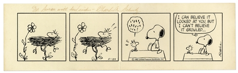 Snoopy & Woodstock Peanuts Strip Hand Drawn by Charles Schulz