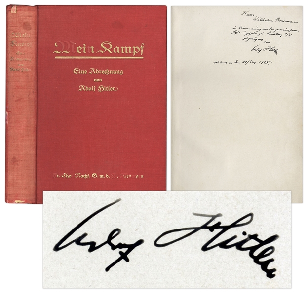 Adolf Hitler 1925 Signed Copy of ''Mein Kampf'' -- Inscribed to a Fellow Inmate During His Imprisonment for High Treason -- ''...remembrance of our joint prison time in Landsberg...''
