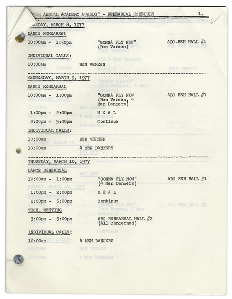 Academy Awards Script, Rundown, Rehearsal Schedule & Cast List -- Internal Document for 1977 Oscar Ceremony