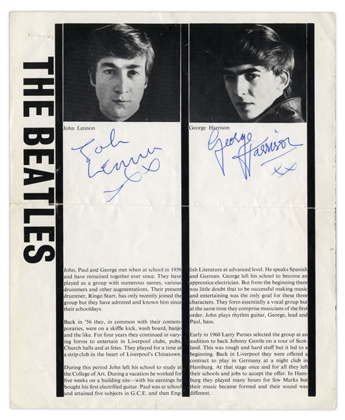 Beatles Signed Program From 1962 -- Signed by John, George & Paul -- With Roger Epperson COA