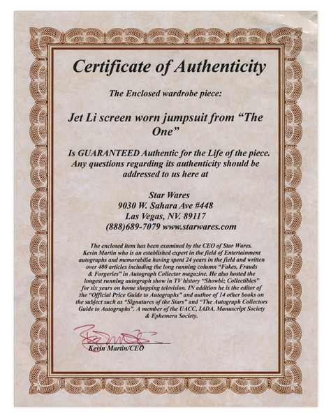 Jet Li Screen-Worn Jumpsuit from ''The One''