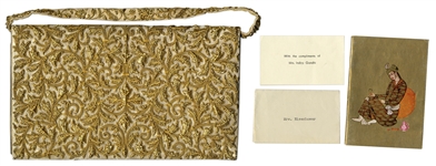 Mamie Eisenhower Personally Owned Gold Beaded Purse -- Given to the First Lady by Indira Gandhi on the Eisenhowers Historic Trip to India in 1959 -- With a Note Card From Indira Gandhi
