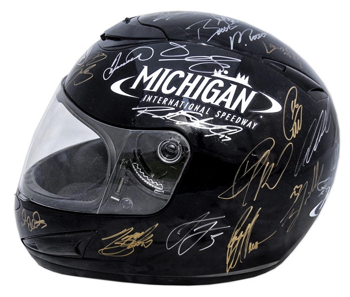 NASCAR Helmet Signed by 41 Drivers, the Entire Starting Line-up at the ''Quicken Loans 400'' -- Signatures From Dale Ernhardt, Jr., Brad Keselowski, Jimmie Johnson & 38 More