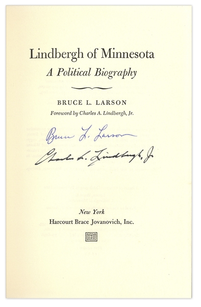 Charles Lindbergh Signed Copy of Lindbergh of Minnesota -- Near Fine