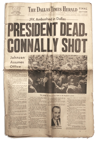 John F. Kennedy Newspaper From the Evening Edition of ''The Dallas Times Herald'' on 22 November, 1963, The Day He Was Assassinated