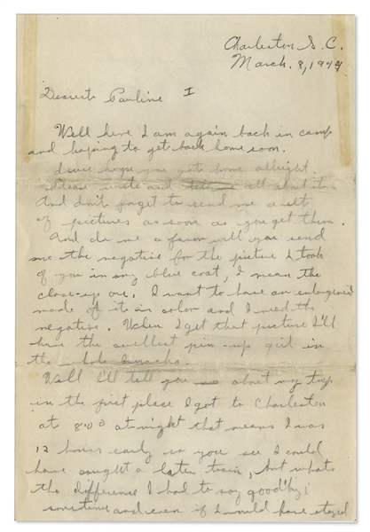 Excellent Rene Gagnon Autograph Letter Signed -- ''...I knew that if I quit and all the other fellas like me quit, Hitler himself would be sitting in that capitol...'' -- 1944