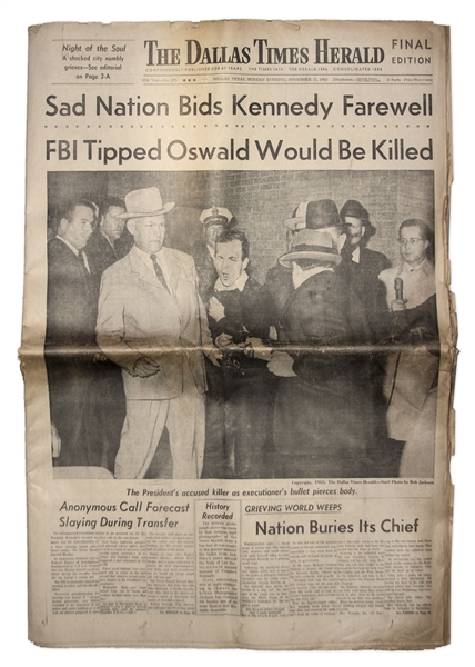 ''The Dallas Times-Herald'' From 25 November 1963 -- ''Sad Nation Bids Kennedy Farewell / FBI Tipped Oswald Would Be Killed''