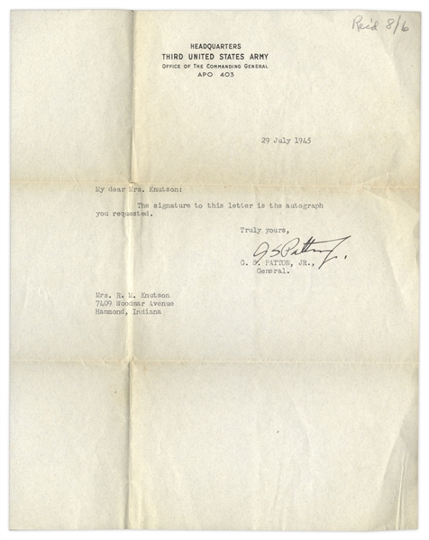 General George Patton 1945 Typed Letter Signed