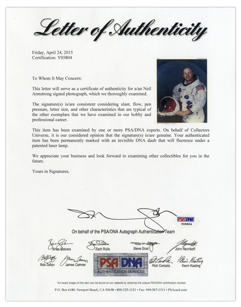 Neil Armstrong Signed 8'' x 10'' Photo, Uninscribed -- With PSA/DNA COA