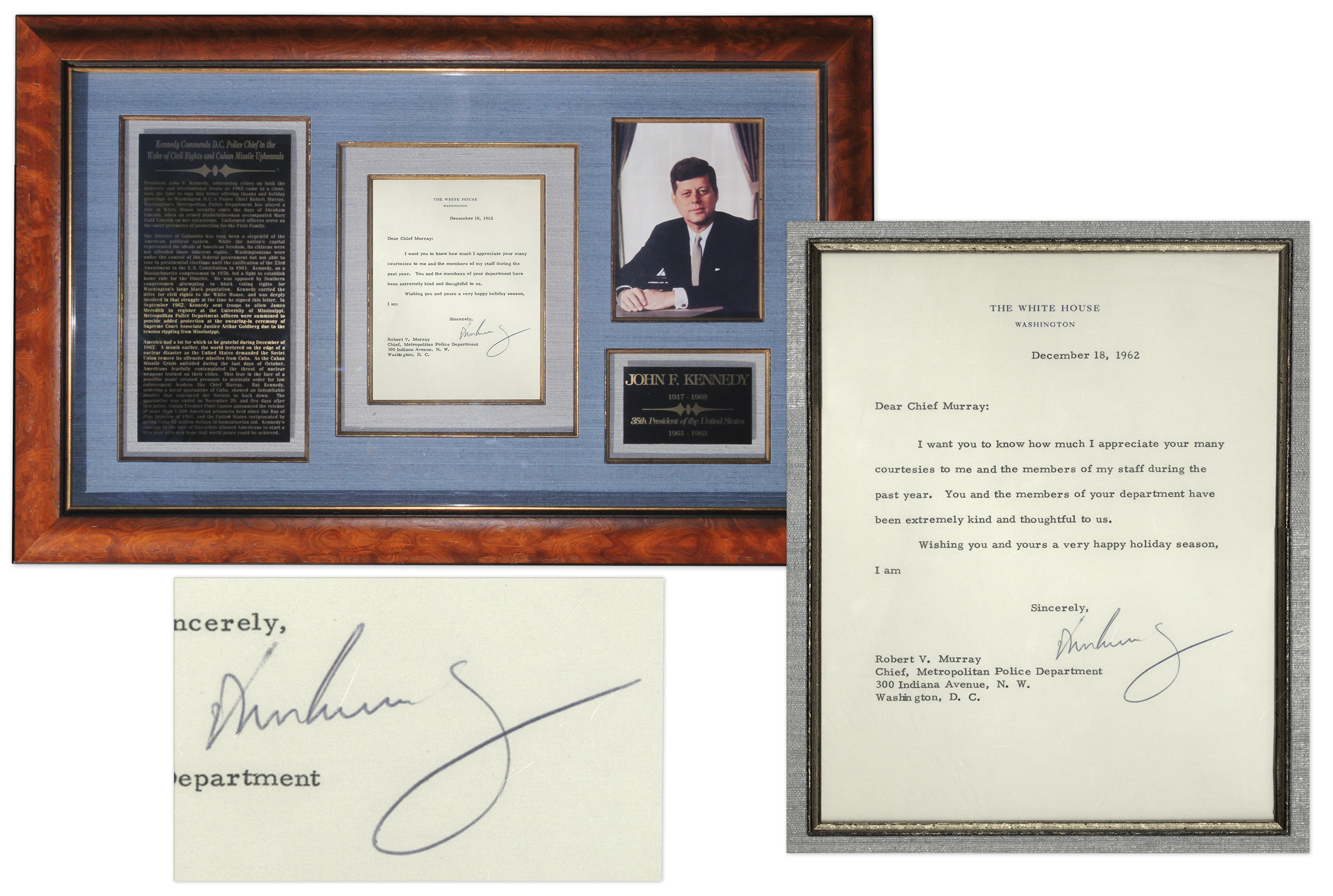 John F Kennedy Autograph John F. Kennedy Letter Signed as President -- Sent to DC Police Chief: ''...You and the members of your department have been very kind and thoughtful to us...'' -- With University Archives COA